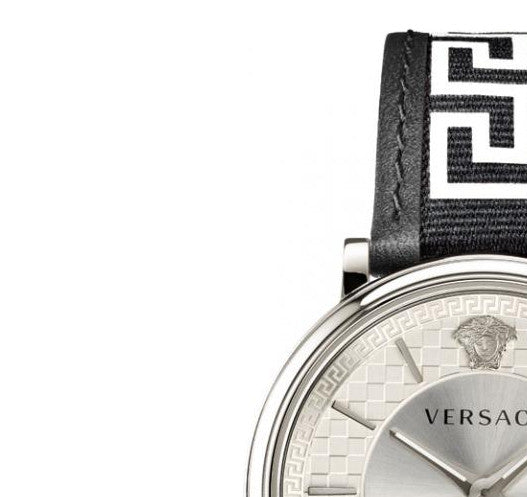 Versace V-Circle Silver Dial Black Leather Strap Watch for Men - VEBQ01219 Buy Now By Versace