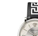 Versace V-Circle Silver Dial Black Leather Strap Watch for Men - VEBQ01219 Buy Now By Versace