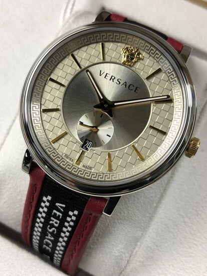 Versace V Circle Silver Dial Two Tone Leather Strap Watch for Men - VEBQ01319 Buy Now By Versace