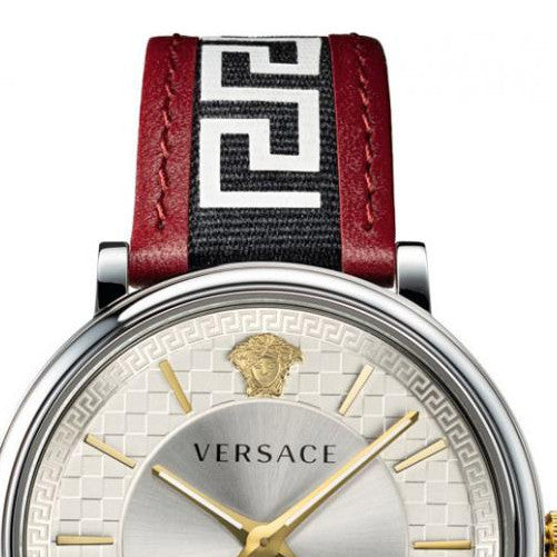 Versace V Circle Silver Dial Two Tone Leather Strap Watch for Men - VEBQ01319 Buy Now By Versace