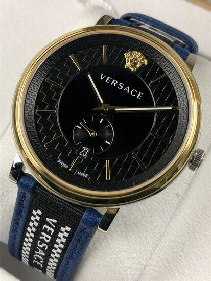 Versace V-Circle Black Dial Blue Leather Strap Watch for Men - VEBQ01419 Buy Now By Versace
