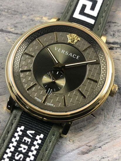 Versace V-Circle Quartz Green Dial Green Leather Strap Watch for Men - VEBQ01519 Buy Now By Versace