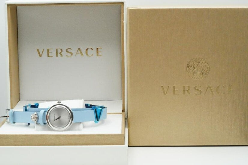 Versace V Flare Silver Dial Blue Leather Strap Watch for Women - VEBN00118 Buy Now By Versace