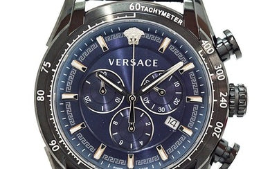 Versace V-Ray Chronograph Quartz Blue Dial Black Leather Strap Watch For Men - VEDB00418 Buy Now By Versace