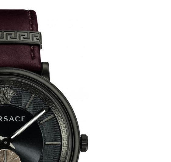 Versace V-Circle Manifesto Black Dial Maroon Leather Strap Watch for Men - VBQ040017 Buy Now By Versace