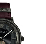 Versace V-Circle Manifesto Black Dial Maroon Leather Strap Watch for Men - VBQ040017 Buy Now By Versace