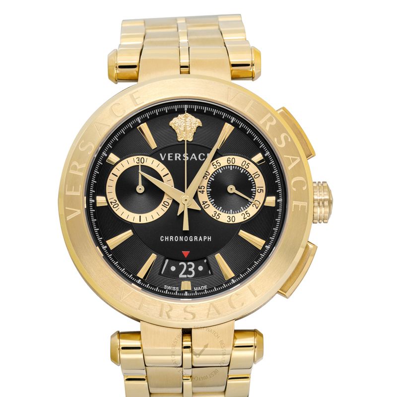 Versace Aion Chronograph Black Dial Gold Steel Strap Watch For Men - VE1D01721 Buy Now By Versace