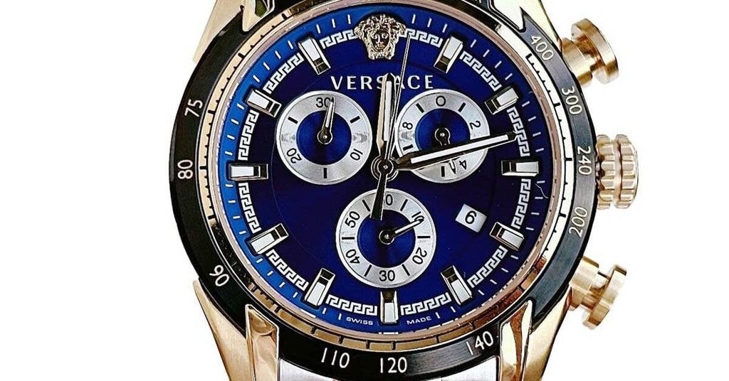 Versace V-Ray Chronograph Quartz Blue Dial Two Tone Steel Strap Watch For Men - VE2I01021 Buy Now By Versace