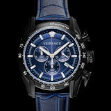 Versace V-Ray Chronograph Quartz Blue Dial Black Leather Strap Watch For Men - VEDB00418 Buy Now By Versace