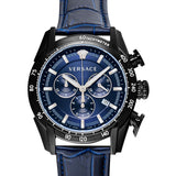 Versace V-Ray Chronograph Quartz Blue Dial Black Leather Strap Watch For Men - VEDB00418 Buy Now By Versace