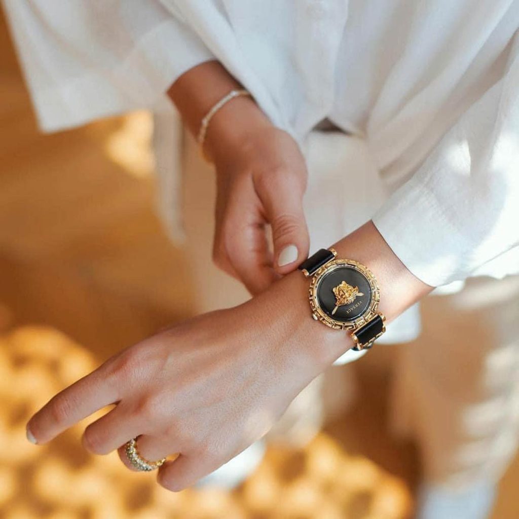 Versace Palazzo Empire Greca Black Dial Black Leather Strap Watch for Women - VEDV00119 Buy Now By Versace