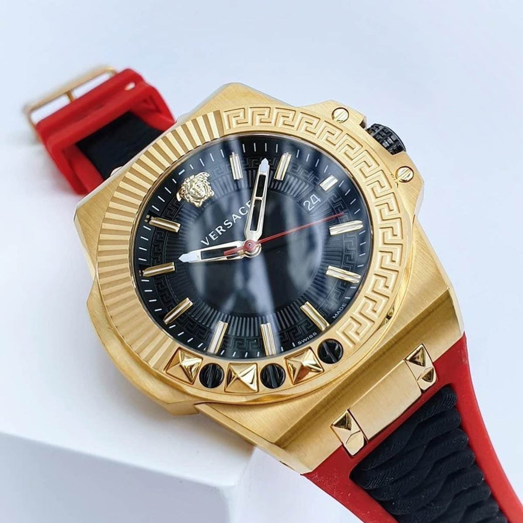 Versace Chain Reaction Quartz Black Dial Red & Black Rubber Strap Watch for Men - VEDY00319 Buy Now By Versace