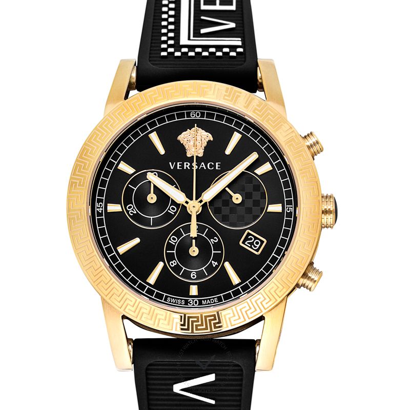 Versace Sports Tech Chronograph Black Dial Black Rubber Strap Watch for Men - VELT00119 Buy Now By Versace