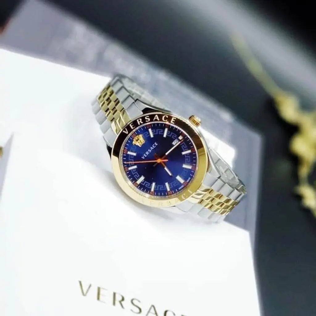 Versace Hellenyium Quartz Blue Dial Two Tone Steel Strap Watch for Men - VEVK00520 Buy Now By Versace
