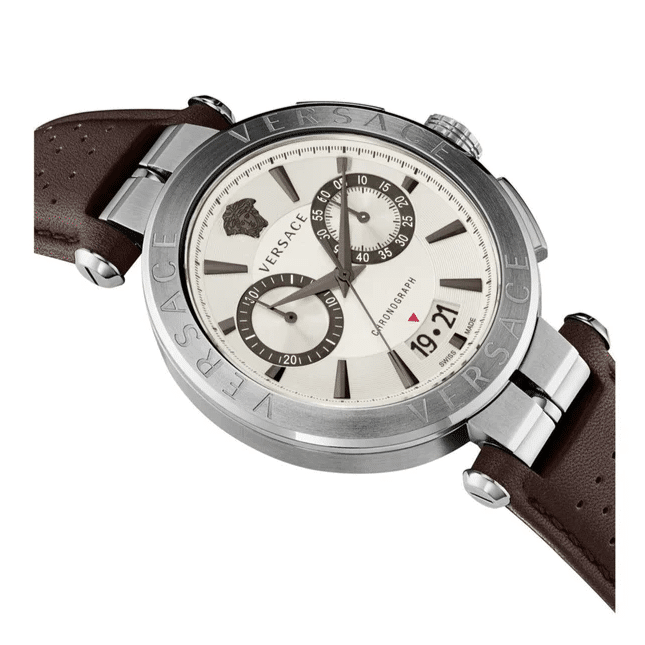 Versace Aion Chronograph White Dial Brown Leather Strap Watch for Men - VBR010017 Buy Now By Versace