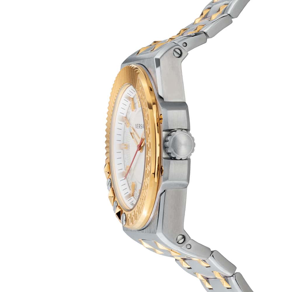Versace Chain Reaction Quartz White Dial Two Tone Steel Strap Watch for Men - VEDY00519 Buy Now By Versace