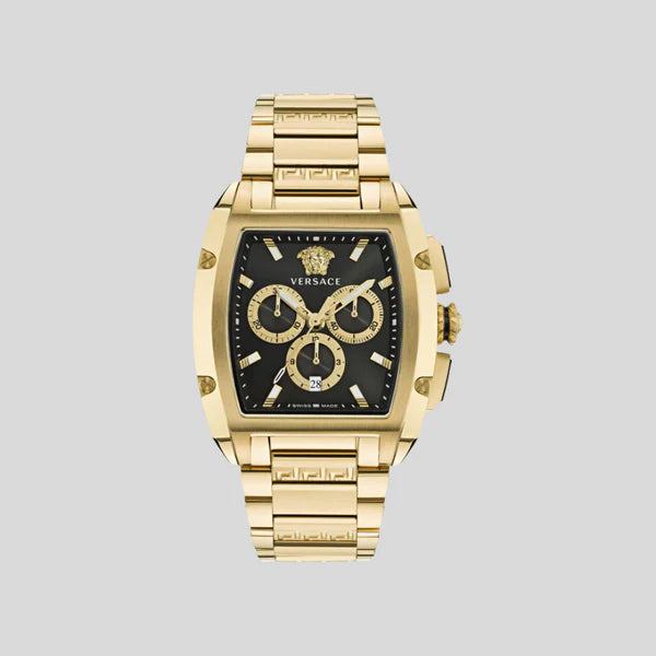 Versace Dominus Chronograph Black Dial Gold Steel Strap Watch For Men - VE6H00523 Buy Now By Versace