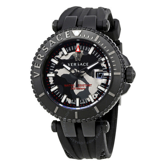 Versace V-Race Diver Black Dial Black Rubber Strap Watch for Men - VAB050016 Buy Now By Versace