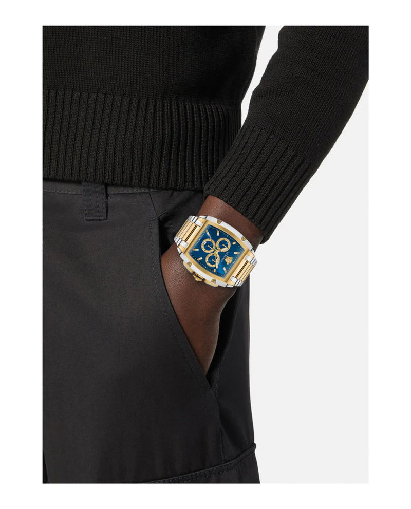 Versace Dominus Chronograph Blue Dial Two Tone Steel Strap Watch For Men - VE6H00723 Buy Now By Versace