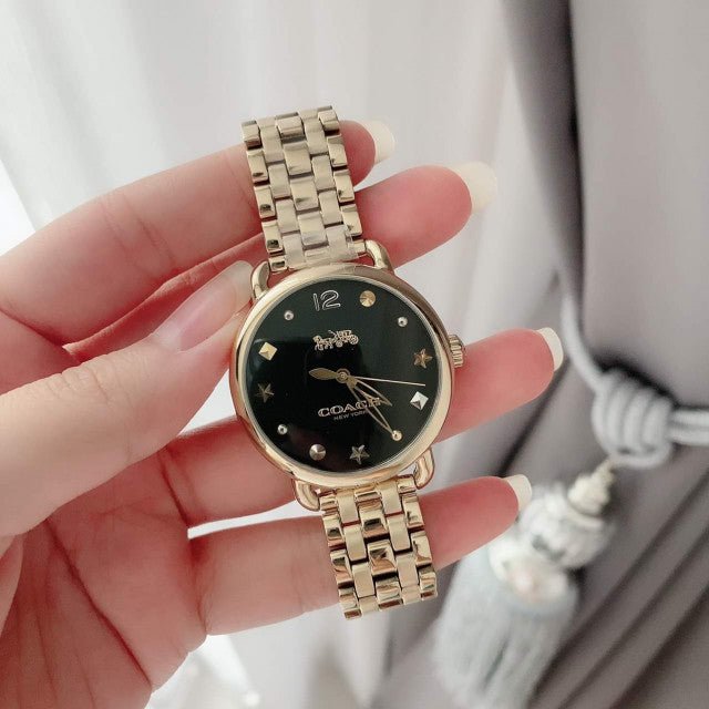 Coach Delancey Black Dial Gold Stainless Steel Strap Watch For Women - 14502813 Buy Now By Coach