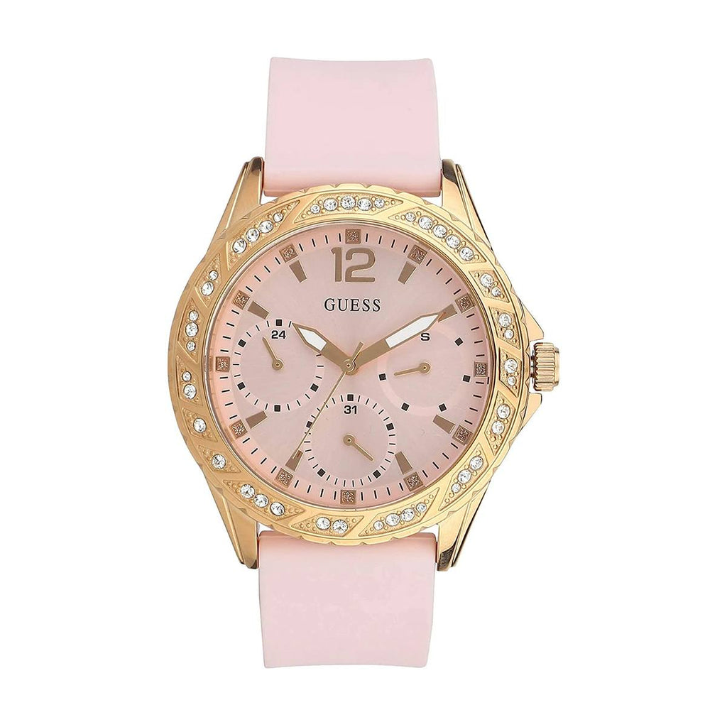 Guess Sparkling Diamonds Pink Dial Pink Rubber Strap Watch for Women - W0032L9 Buy Now By Guess