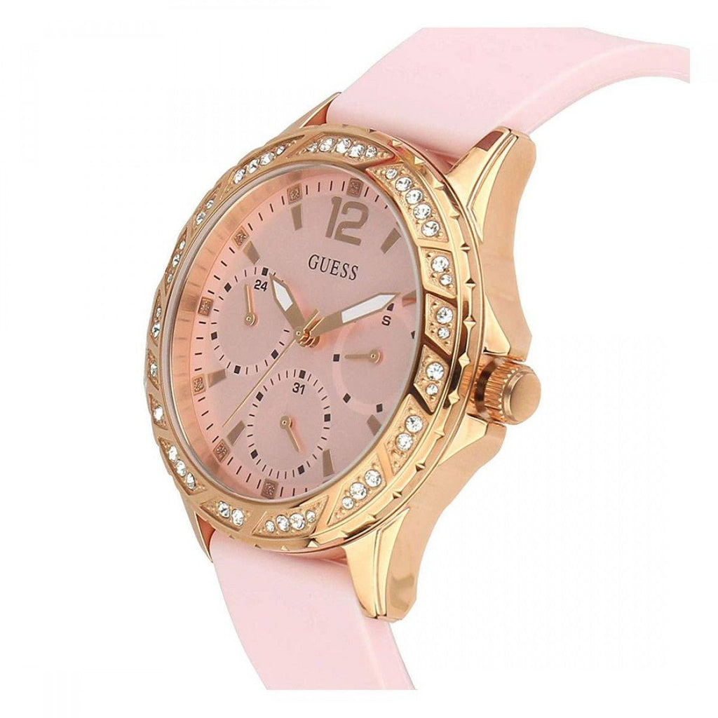 Guess Solar Rose Gold Dial Pink Rubber Strap Watch For Women - W1135L2 Buy Now By Guess