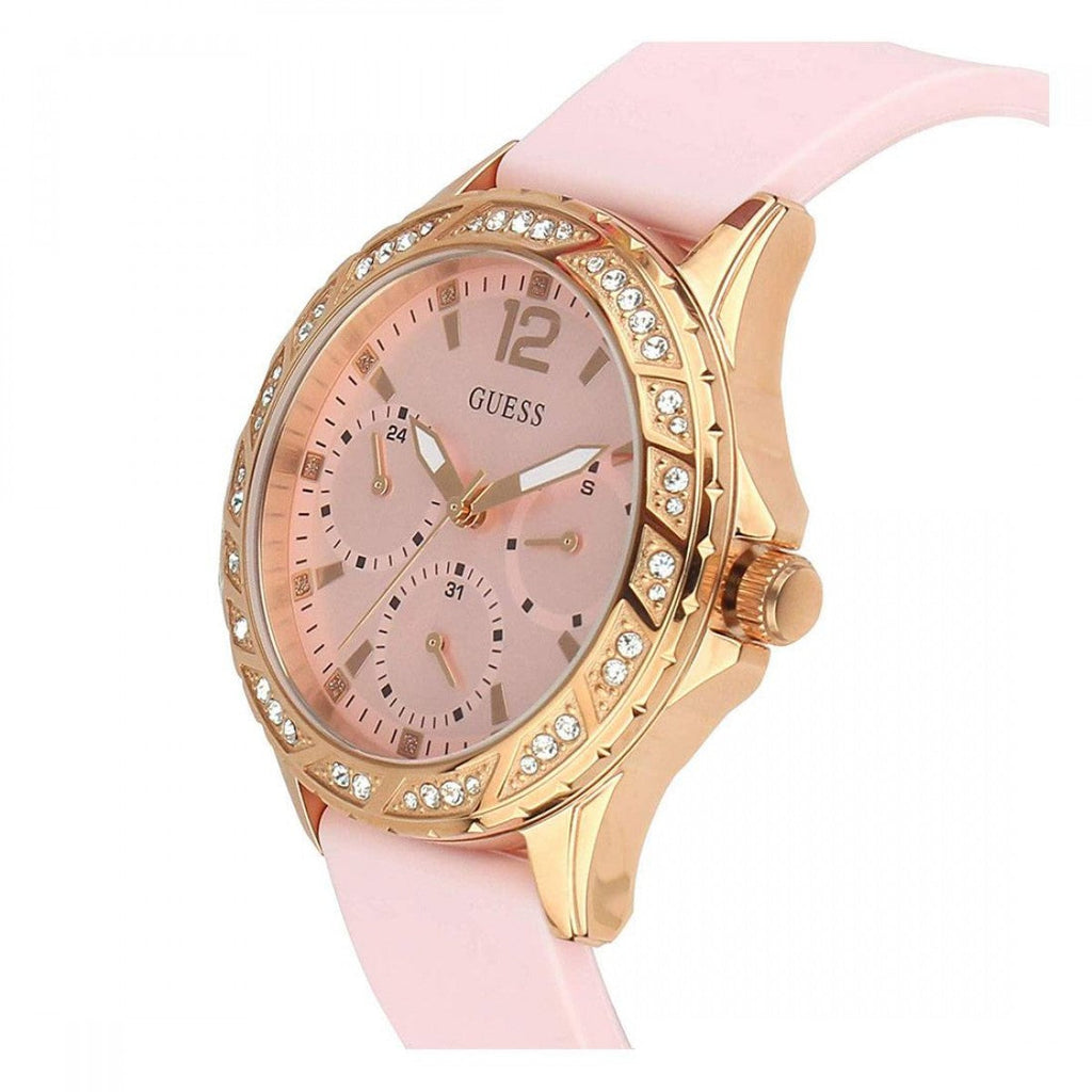 Guess Sparkling Diamonds Pink Dial Pink Rubber Strap Watch for Women - W0032L9 Buy Now By Guess