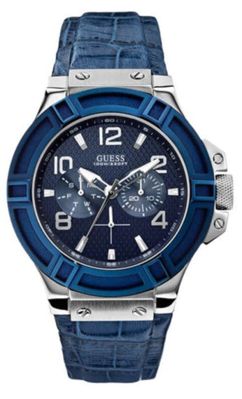 Guess Rigor Multifunction Chronograph Blue Dial Blue Leather Strap Watch For Men - W0040G7 Buy Now By Guess