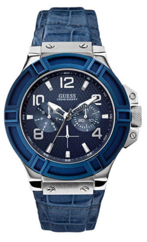 Guess Rigor Multifunction Chronograph Blue Dial Blue Leather Strap Watch For Men - W0040G7 Buy Now By Guess