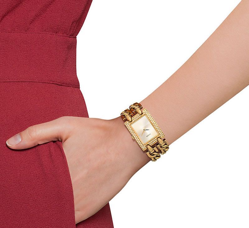 Guess MOD Heavy Metal Diamonds Gold Dial Gold Steel Strap Watch for Women - W0072L1 Buy Now By Guess