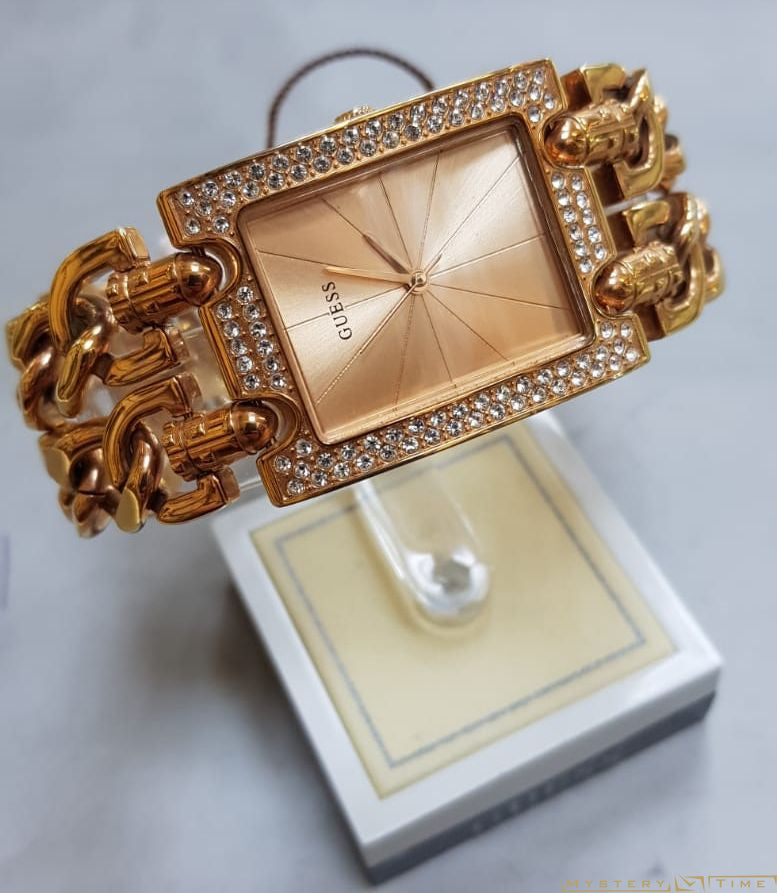 Guess Mod Heavy Metal Diamonds Rose Gold Dial Rose Gold Steel Strap Watch for Women - W0072L3 Buy Now By Guess