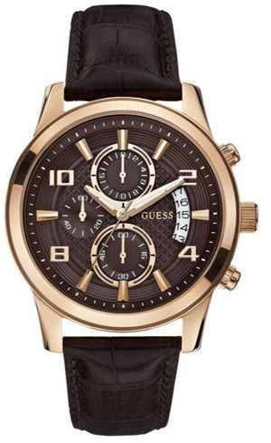 Guess Exec Chronograph Brown Dial Brown Leather Strap Watch For Men - W0076G4 Buy Now By Guess
