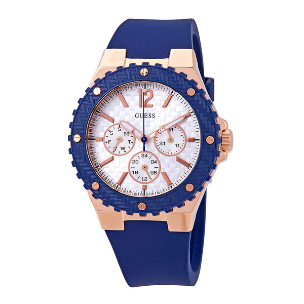 Guess Overdrive White Dial Blue Rubber Strap Watch for Women - W0149L5 Buy Now By Guess