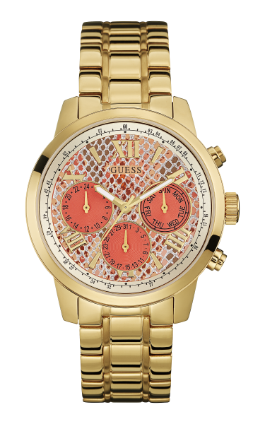 Guess Mini Sunrise Quartz Analog Orange Dial Gold Steel Strap Watch For Women - W0448L7 Buy Now By Guess