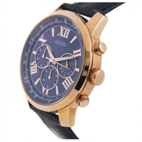 Guess Horizon Chronograph Blue Dial Blue Leather Strap Watch For Men - W0380G5 Buy Now By Guess