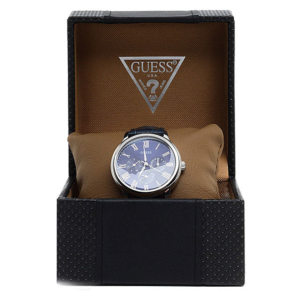 Guess Wafer Chronograph Quartz Blue Dial Blue Leather Strap Watch For Men - W0496G3 Buy Now By Guess