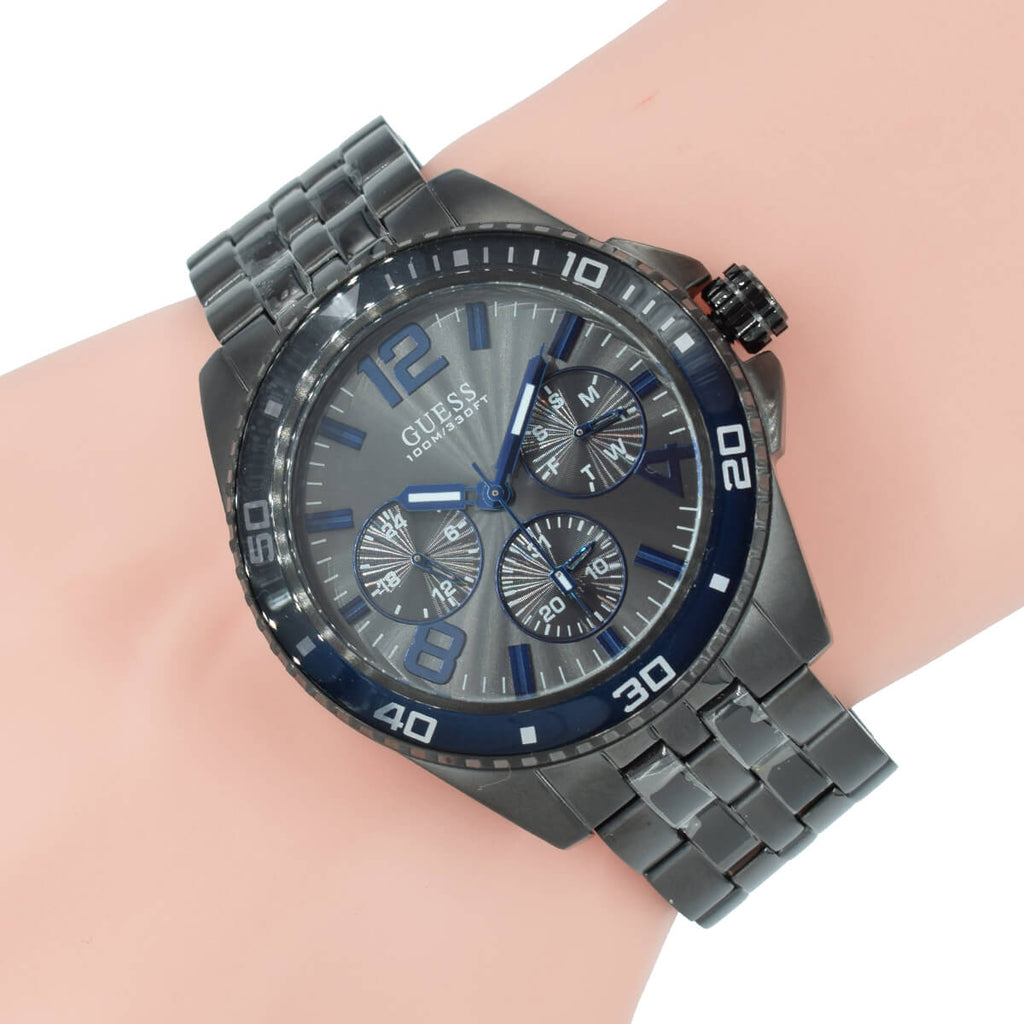 Guess Odyssey Quartz Blue Dial Gunmetal Steel Strap Watch For Men - W1107G5 Buy Now By Guess