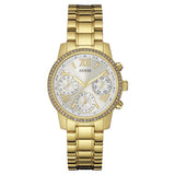 Guess Mini Sunrise Diamonds Silver Dial Gold Steel Strap Watch for Women - W0623L3 Buy Now By Guess