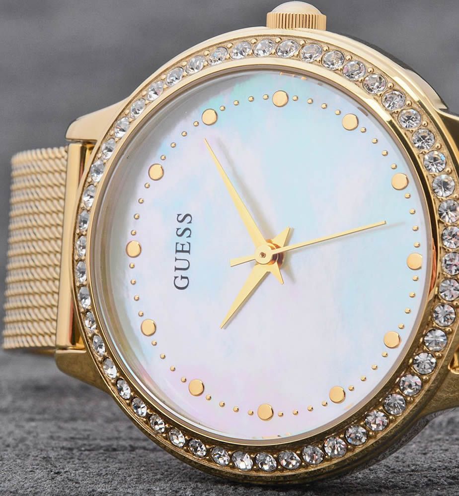Guess Chelsea Mother of Pearl White Dial Gold Mesh Strap Watch For Women - W0647L3 Buy Now By Guess