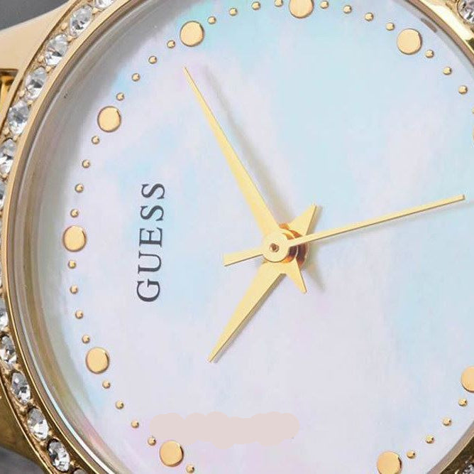 Guess Chelsea Mother of Pearl White Dial Gold Mesh Strap Watch For Women - W0647L3 Buy Now By Guess