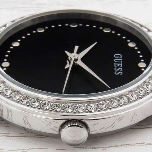 Guess Chelsea Crystals Black Dial Silver Mesh Bracelet Watch For Women - W0647L5 Buy Now By Guess