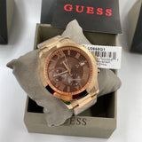 Guess Iconic Signature Brown Dial Rose Gold Steel Strap Watch For Men - W0668G1 Buy Now By Guess