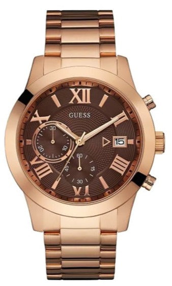 Guess Iconic Signature Brown Dial Rose Gold Steel Strap Watch For Men - W0668G1 Buy Now By Guess