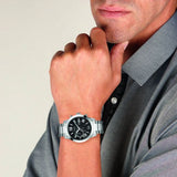 Guess Atlas Chronograph Black Dial Silver Steel Strap Watch For Men - W0668G3 Buy Now By Guess