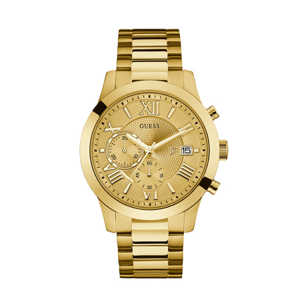 Guess Atlas Chronograph Gold Dial Gold Steel Strap Watch For Men - W0668G4 Buy Now By Guess