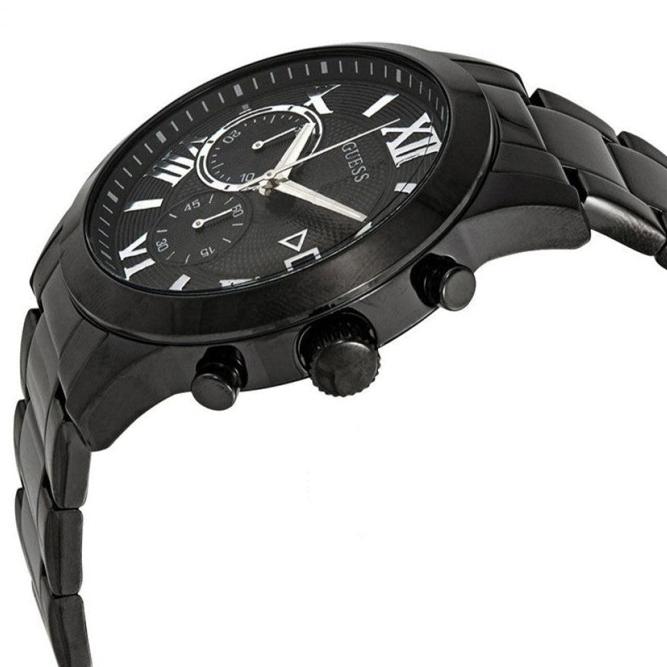 Guess Atlas Chronograph Black Dial Black Steel Strap Watch For Men - W0668G5 Buy Now By Guess