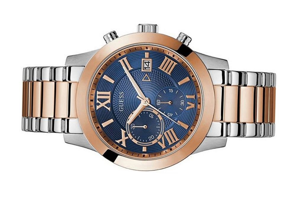 Guess Atlas Chronograph Blue Dial Two Tone Steel Strap Watch for Men - W0668G6 Buy Now By Guess