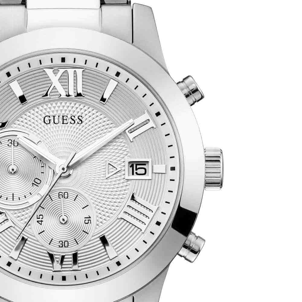 Guess Atlas Chronograph Silver Dial Silver Steel Strap Watch For Men - W0668G7 Buy Now By Guess