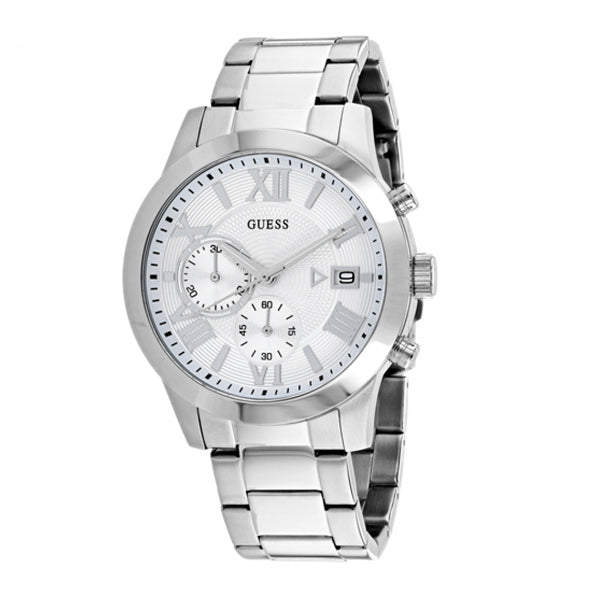 Guess Atlas Chronograph Silver Dial Silver Steel Strap Watch For Men - W0668G7 Buy Now By Guess