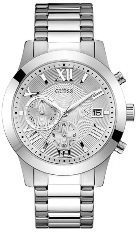 Guess Atlas Chronograph Silver Dial Silver Steel Strap Watch For Men - W0668G7 Buy Now By Guess